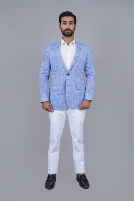 Poly Linen Blue Textured Classic Blazer